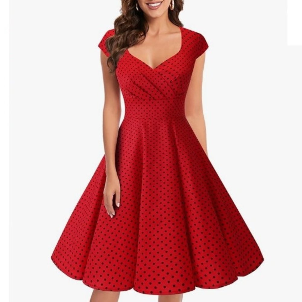 Women's A-Line Sweetheart, Cap Sleeves Swing Retro Vintage 1950's Cocktail Dress
